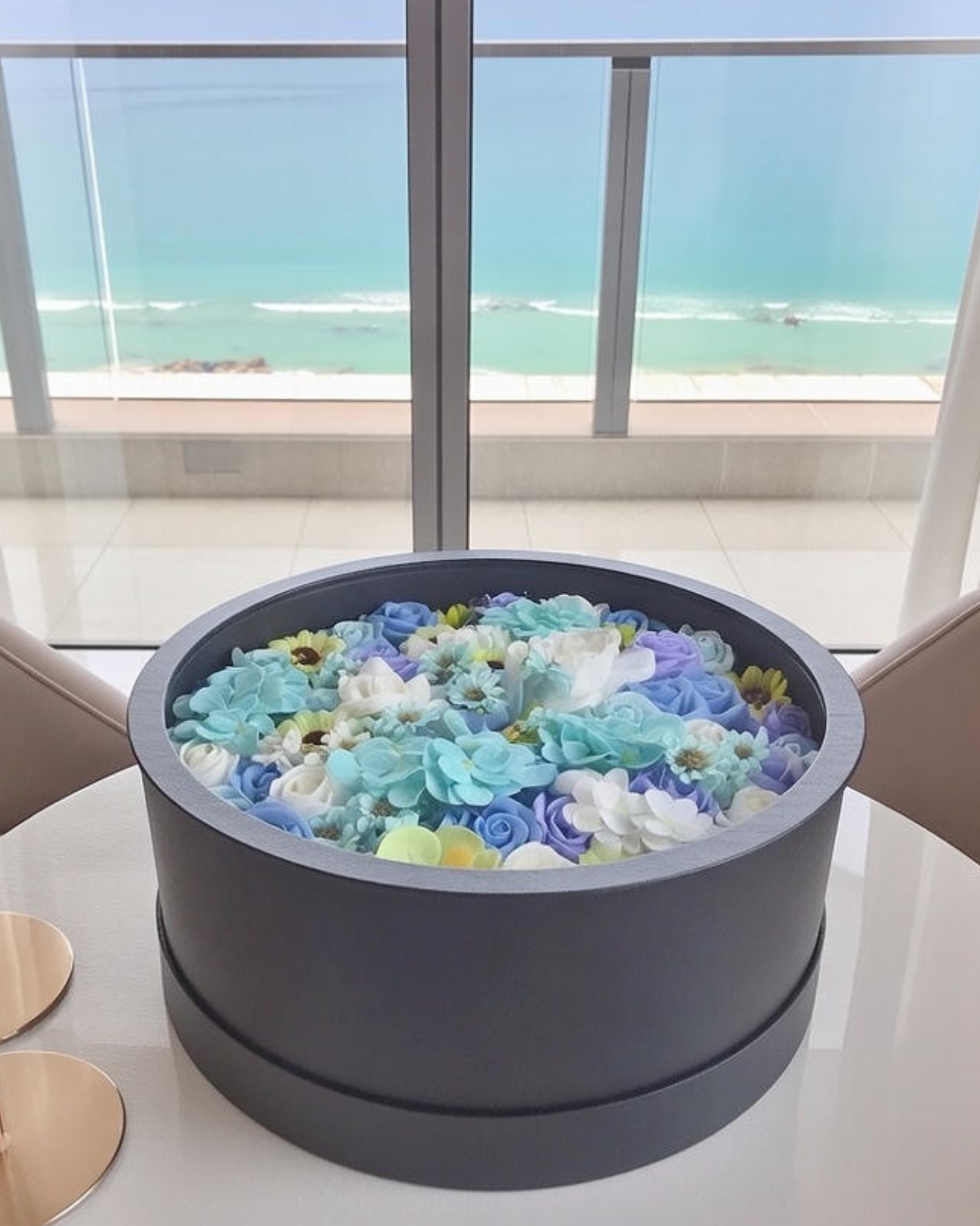 Tiffany Blue 玫瑰香皂花特大圓型禮盒 (粉藍)